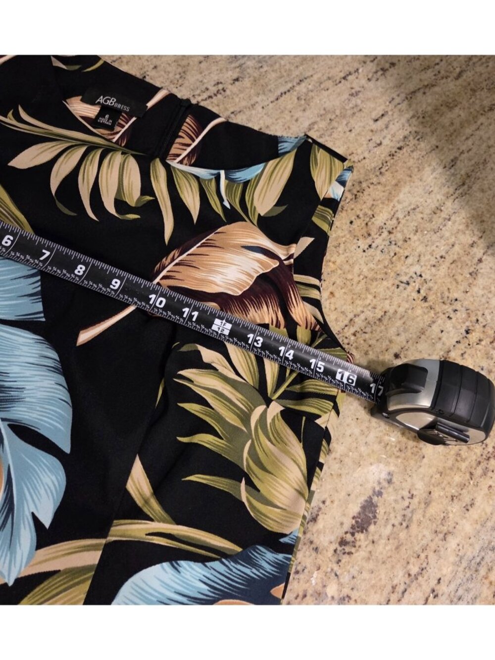 AGB Dress Floral Aloha Hawaii Midi Sleeveless Size 6 Black Blue Green Zip - Picture 3 of 13